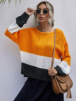 Damen Pullover Gelbe Farbe Block Jewel Neck Langarm Baumwolle Pullover