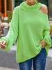 Damen Pullover Gras Grün Ausgeschnitten Hoher Kragen Lange Ärmel Offene Schulter Acrylpullover