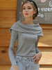 Damen Pullover Grau Turndown Kragen Langarm Polyester Freizeitpullover