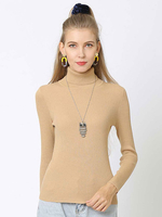 Damen Pullover Kamel Hoher Kragen Langarm Polyester Pullover