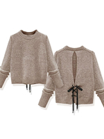 Damen Pullover Khaki Schnürung Jewel Neck Langarm Langarm geknotete Polyester Pullover