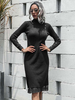 Damen Pullover Kleid Aprikose Juwel Halsknöpfe Lässig Bodycon Kleider Langarm Polyester Bleistiftkleid