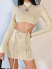 Damen Pullover Kleid Aprikose Langarm Lässig Hoher Kragen Ausschnitt Bodycon Kleider Criss Cross Midi Etuikleid