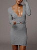 Damen Pullover Kleider Sexy Bodycon Kleider Langarm V-Ausschnitt Etuikleid