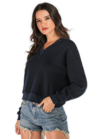 Damen Pullover Königsblau V-Ausschnitt Langarm Baumwolle Pullover Shirt