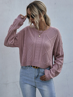 Damen Pullover Pink Jewel Neck Langarm Lässige Baumwollpullover