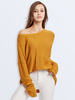 Damen Pullover Pullover Gelbe Streifen Jewel Neck Langarm Acryl Pullover