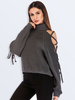 Damen Pullover Pullover Grau Schnür hoch Kragen Langarm Acryl Pullover