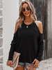 Damen Pullover Pullover Schwarz Piping Jewel Neck Lange Ärmel Übergroße Polyester Pullover