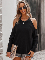 Damen Pullover Pullover Schwarz Piping Jewel Neck Lange Ärmel Übergroße Polyester Pullover