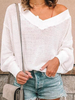 Damen Pullover Pullover Weiß V-Ausschnitt Langarm Casual Sweater