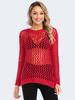 Damen Pullover Red Cut Out Turndown Kragen Langarm Polyester Casual Sweater