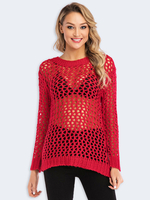 Damen Pullover Red Cut Out Turndown Kragen Langarm Polyester Casual Sweater