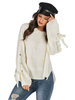 Damen Pullover Sweater White Jewel Neck Langarm Polyester Winterpullover Oberbekleidung