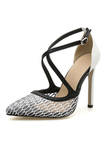 Damen Pumps Criss-Cross Spitz Farbblock Pfennigabsatz Schicke High Heels