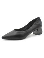 Damen Pumps Mid-Low Heels Lässige Pumps mit spitzen Zehen und schwarzen PU-Lederpumps