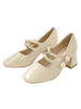 Damen Pumps Mid-Low Heels Square Toe Chunky Heel Perlen Aprikose Damenschuhe