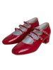 Damen Pumps Mid-Low Heels Square Toe Chunky Heel Schnalle Vintage Red Marry Jane Damenschuhe