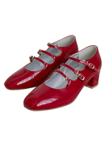 Damen Pumps Mid-Low Heels Square Toe Chunky Heel Schnalle Vintage Red Marry Jane Damenschuhe