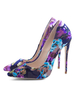 Damen-Pumps mit Blumenmuster zum Aufstecken und spitzen Zehen in Übergrößen mit hohen Absätzen
