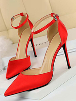 Damen Pumps mit spitzen Zehen Stiletto Fersen Strass Schicke rote Knöchelriemen Pump Schuhe