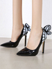 Damen Pumps Pointed Toe Stöckelschuh Bögen Chic Black Leder Schmetterling Schmuck Schuhe