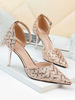Damen Pumps Pointed Toe Stiletto Absatz Pailletten Chic Blond Verstellbare Knöchelriemen Schuhe