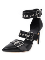 Damen Pumps Pointed Toe Stiletto Fersenschnalle Plus Size Black High Heels
