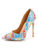 Damen Pumps Slip-On Spitz Schlangendruck Pfennigabsatz Sexy High Heels