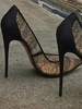 Damen Pumps Slip-On Spitze Zehen Stiletto Absatz Böhmische Plus Size schwarze Spitze Pump Schuhe