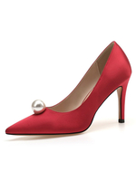 Damen Pumps Slip-On Spitze Zehen Stiletto Absatz Perlen Chic Low-Tops Pumps