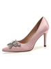 Damen Pumps Slip-On Spitze Zehen Stiletto Absatz Strass Luxus Pumps mit niedrigen Spitzen