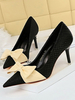 Damen Pumps Slip-On Spitze Zehen Stiletto Fersenschleifen Black Heels
