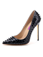 Damen Pumps Slip-On Spitzzehen Stiletto Fersennieten Spike Heel Pumps