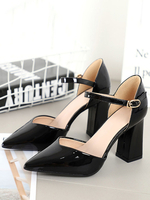 Damen Pumps Spitzschuh Chunky Heel Schwarz Sandalen