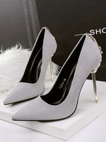 Damen Pumps Spitzschuh Stiletto Metal Details schicke Pumps