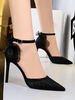 Damen Pumps Stiletto Fersenriemen Verstellbarer spitzer Zehen Artwork Black High Heel