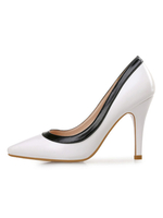 Damen Pumps Weiß Slip-On Spitze Zehen Farbblock Stiletto Heel Classic Low-Tops Schwarz