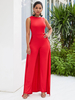 Damen Red Jumpsuit Jewel Neck Ärmelloses geschichtetes trägerloses Polyester Straight Summer One Piece Outfit