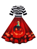 Damen Retro Kleid 1950er Jahre Red Christmas Pattern Kurzarm Rockabilly Kleid