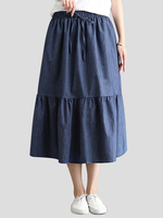 Damen Rock tiefblaue Schleifen Polyester Wadenlänge natürliche Taille Herbst und Winter Bottoms