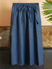 Damen Rock tiefblaue Taschen Polyester knielang hohe Taille geknotete Unterteile
