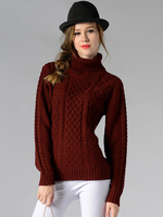 Damen Rollkragenpullover Langarm Strickpullover mit Zopfmuster