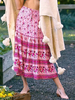 Damen Rosa Kleid Rosa Blumendruck Polyester Lange Maxi-Unterteile