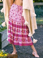 Damen Rosa Kleid Rosa Blumendruck Polyester Lange Maxi-Unterteile