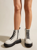 Damen Round Toe Chunky Heel Zipper PU Leder Weiße Stiefeletten