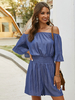 Damen Royal Blue Overalls Bateau Neck Halbarm Polyester Sommer Spielanzug