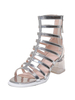 Damen Runde Zehe Chunky Heel Silber Gladiator Sandalen PU-Leder