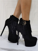 Damen Rundkappe Stiletto Heel Micro Wildleder Obermaterial Slip On Schwarze Stiefeletten