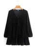 Damen Samtkleid Schwarz Langarm Polyester V-Ausschnitt Retro Midi Kleid